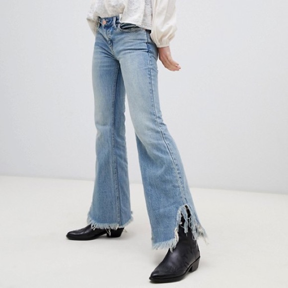 raw edge flare jeans